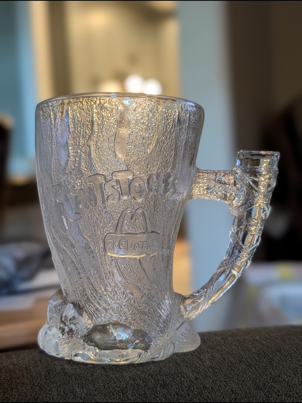 1993 McDonalds Flintstones RocDonalds Mammoth Mug Glass Made in France Clear Cup